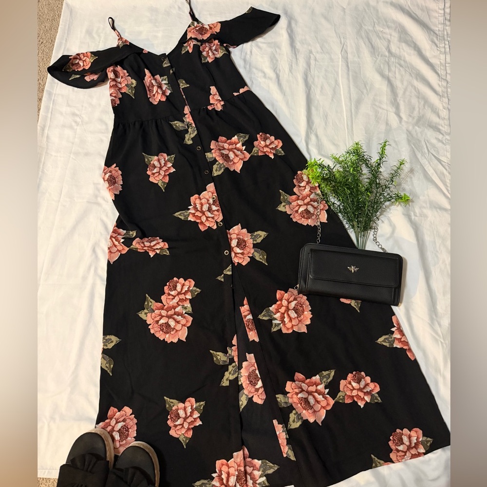 Xhilaration Black and Pink Floral Maxi Dress